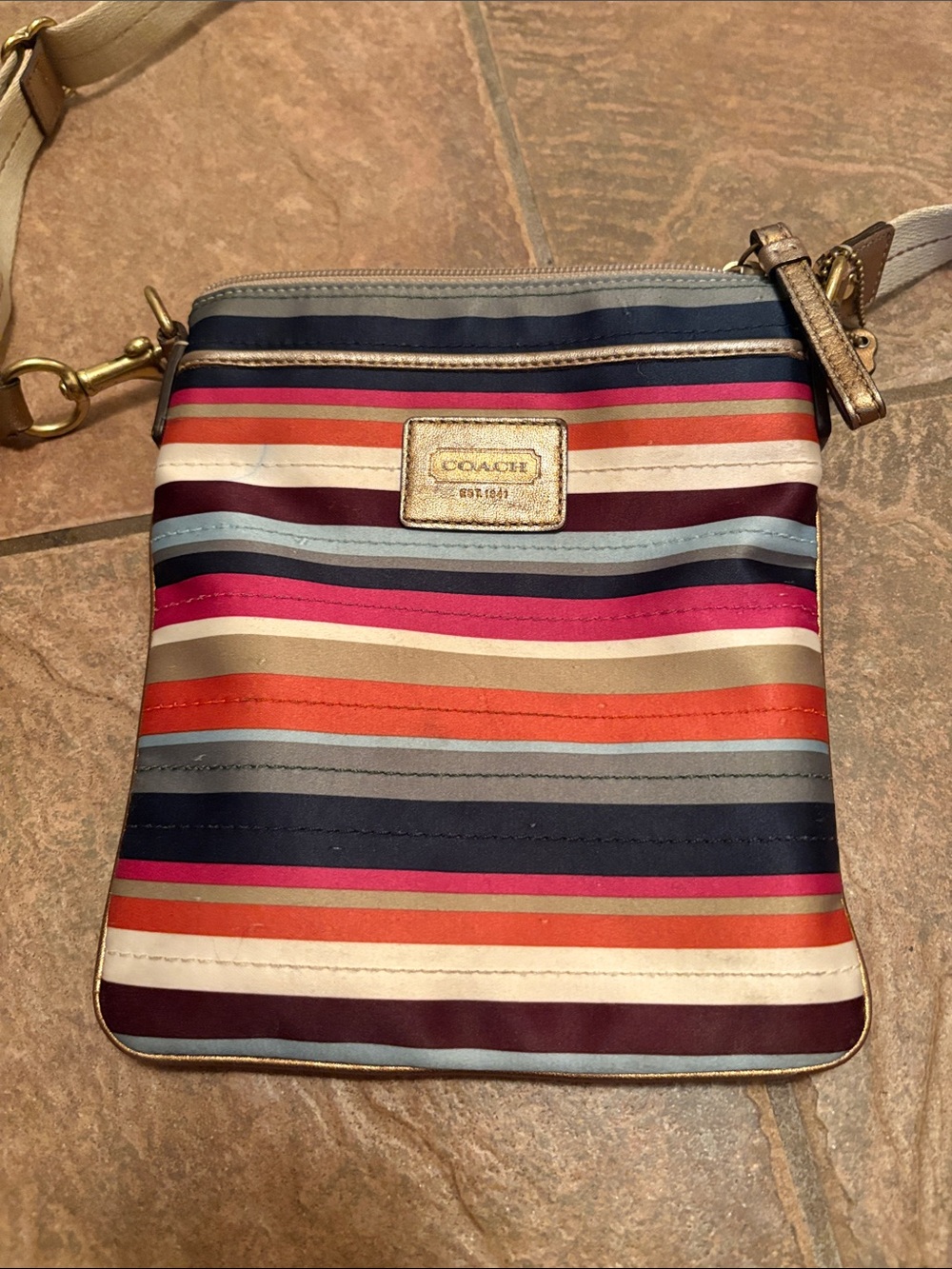 Coach Legacy Stripes Satin Swingpack Crossbody Bag